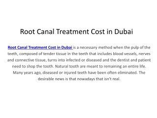 Root Canal Treatment Cost in Dubai