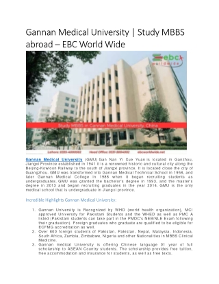 Gannan Medical University | Study MBBS abroad – EBC World Wide