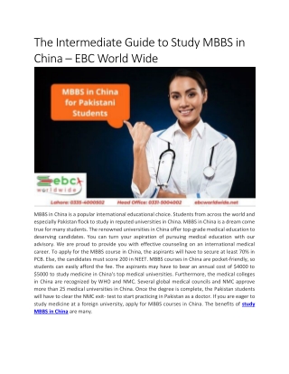 The Intermediate Guide to Study MBBS in China – EBC World Wide