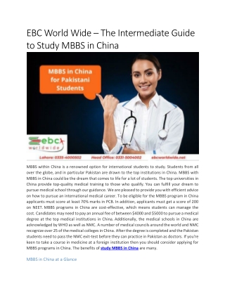 EBC World Wide – The Intermediate Guide to Study MBBS in China