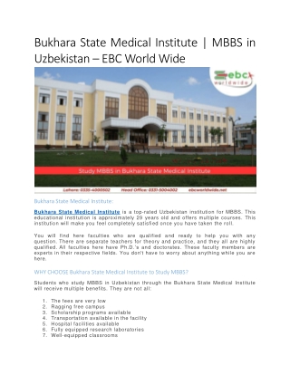 Bukhara State Medical Institute | MBBS in Uzbekistan – EBC World Wide