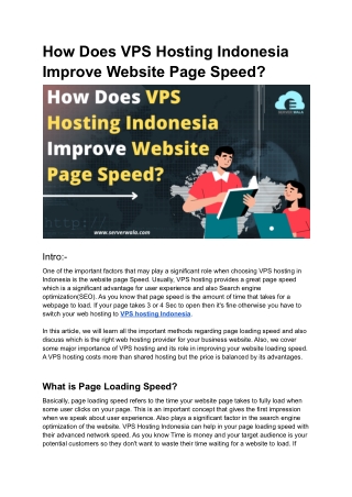 How Does VPS Hosting Indonesia Improve Website Page Speed
