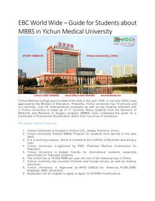 EBC World Wide – Guide for Students about MBBS in Yichun Medical University