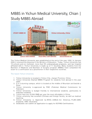 MBBS in Yichun Medical University, Chian | Study MBBS Abroad