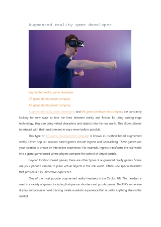 Augmented reality game developer