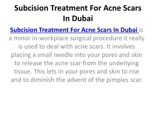 Subcision Treatment For Acne Scars In Dubai