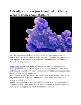 A deadly virus was just identified in Ghana- What to know about Marburg