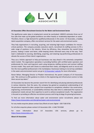 LVI Associates Offers Recruitment Services for the Water and Environment Sector