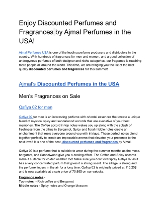 Enjoy Discounted Perfumes and Fragrances by Ajmal Perfumes in the USA