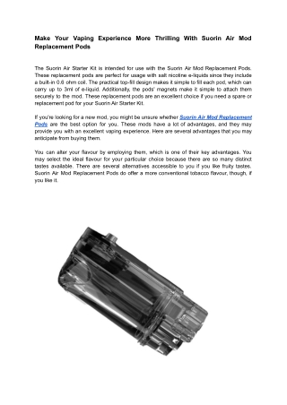 Ravenroute; Make Your Vaping Experience More Thrilling With Suorin Air Mod Replacement Pods