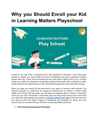 Why you Should Enroll your Kid in Learning Matters Playschool