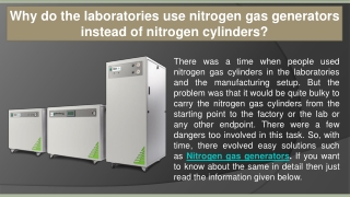 Why do the laboratories use nitrogen gas generators instead of nitrogen cylinders