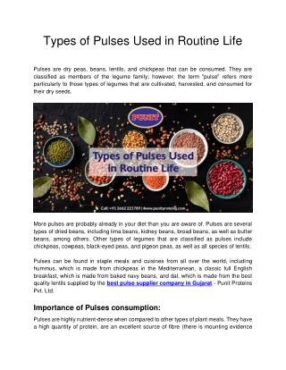 Types of Pulses Used in Routine Life