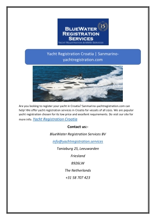 Yacht Registration Croatia | Sanmarino-yachtregistration.com