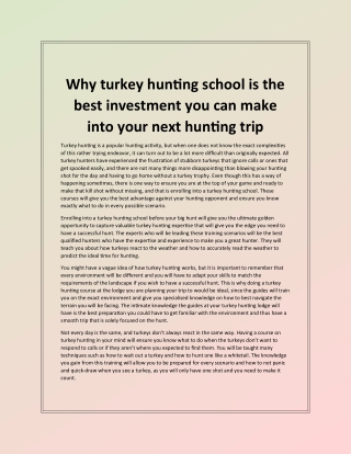 Why turkey hunting school is the best investment you can make into your next hunting trip