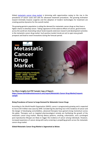 Metastatic Cancer Drug Market Growth Prospects by 2027 – TOP Vendors