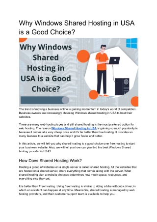 Why Windows Shared Hosting in USA is a Good Choice?