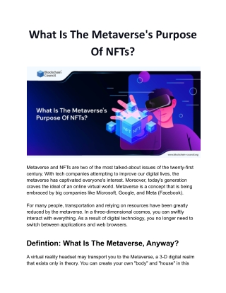 What Is The Metaverse's Purpose Of NFTs ?