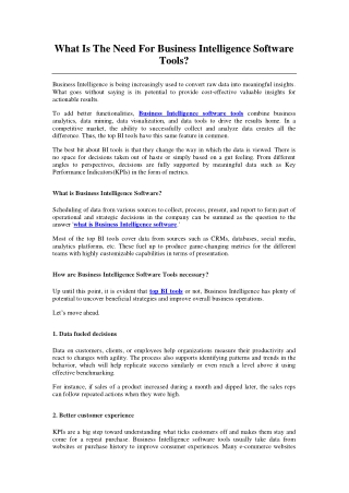 What Is The Need For Business Intelligence Software Tools