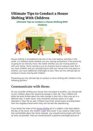 Ultimate Tips to Conduct a House Shifting With Children