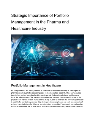 Strategic Importance of Portfolio Management in the Pharma and Healthcare Industry