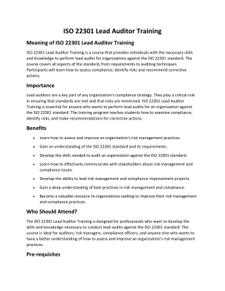 ISO 22301 Lead Auditor Training