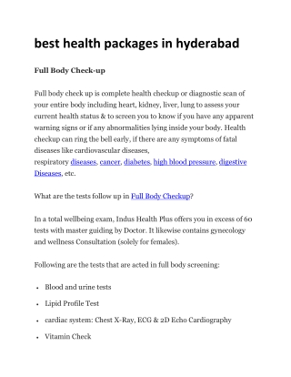 Health packages Hyderabad