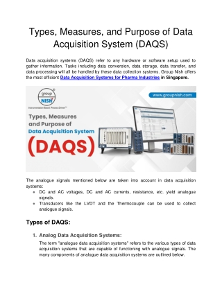 Types, Measures, and Purpose of Data Acquisition System (DAQS)