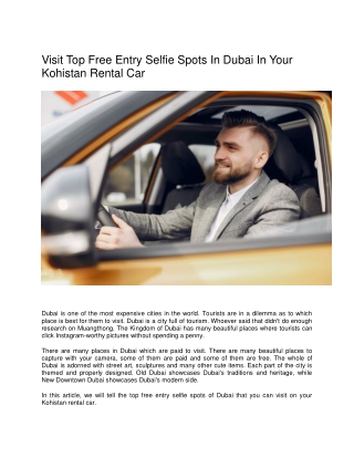 Visit Top Free Entry Selfie Spots In Dubai In Your Kohistan Rental Car