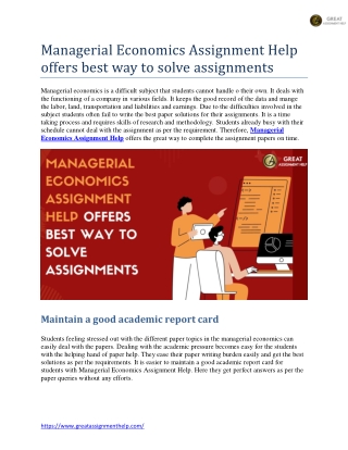 Managerial Economics Assignment Help offers best way to solve assignments