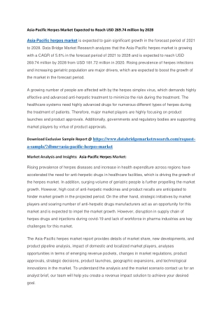 Asia-Pacific Herpes Market Expected to Reach USD 269.74 million by 2028
