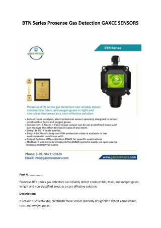 BTN Series Prosense Gas Detection GAXCE SENSORS