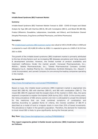 Irritable Bowel Syndrome Treatment Market Development, Trends, Segmentations Ana