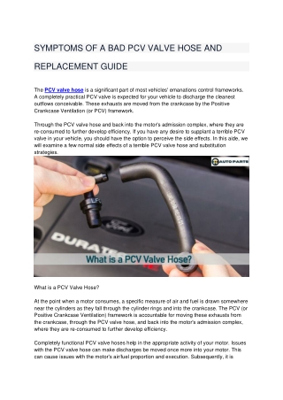 SYMPTOMS OF A BAD PCV VALVE HOSE AND REPLACEMENT GUIDE
