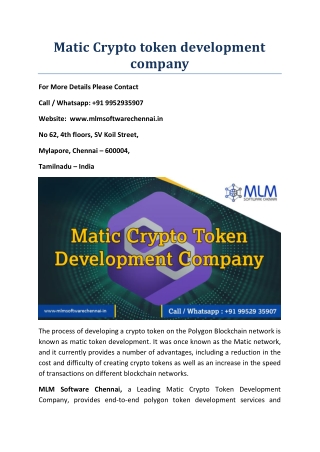 Matic Crypto token development company