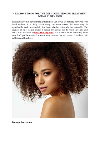 4 REASONS TO GO FOR THE DEEP CONDITIONING TREATMENT FOR 4A CURLY HAIR