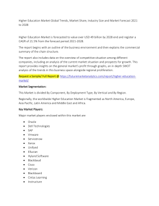 Higher Education Market Trends, Market Share, Industry Size, Growth, and Market Forecast 2021 to 2028