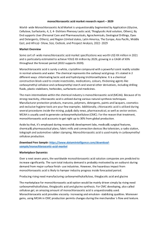 monochloroacetic acid market research report – 2029