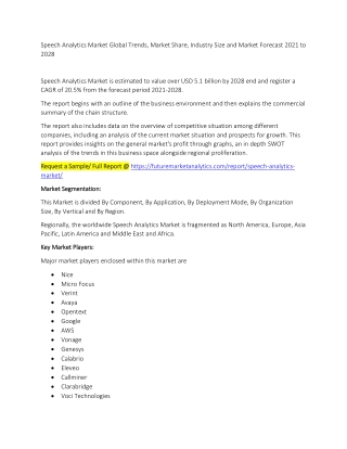 Speech Analytics Market Trends, Market Share, Industry Size, Growth, and Market Forecast 2021 to 2028