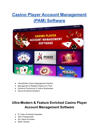 Casino Player Account Management (PAM) Software