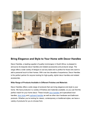Bring Elegance and Style to Your Home with Decor Handles