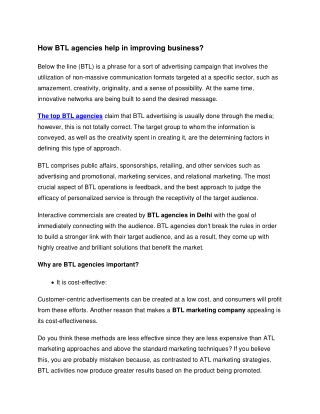 How btl agencies help in improving business