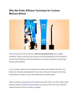 Why We Prefer Efficient Technique for Custom Mascara Boxes