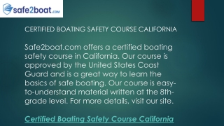 Certified Boating Safety Course California  Safe2boat.com