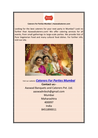Caterers For Parties Mumbai | Aaswadcaterers.com