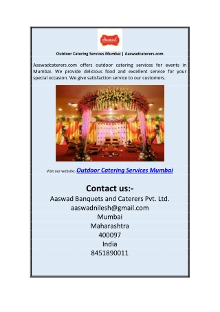 Outdoor Catering Services Mumbai | Aaswadcaterers.com