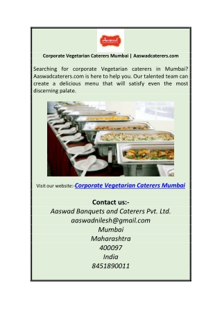 Corporate Vegetarian Caterers Mumbai | Aaswadcaterers.com