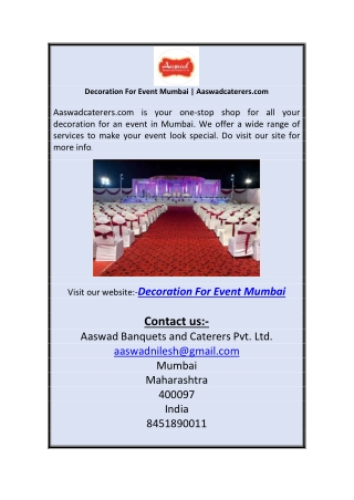 Decoration For Event Mumbai | Aaswadcaterers.com