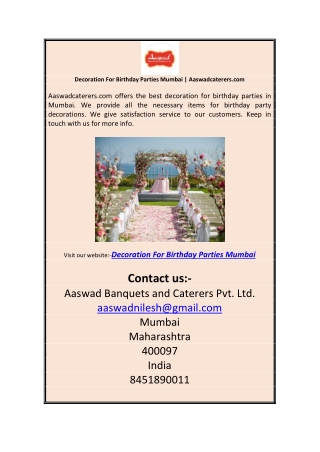 Decoration For Birthday Parties Mumbai | Aaswadcaterers.com