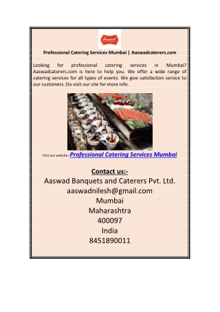 Professional Catering Services Mumbai | Aaswadcaterers.com